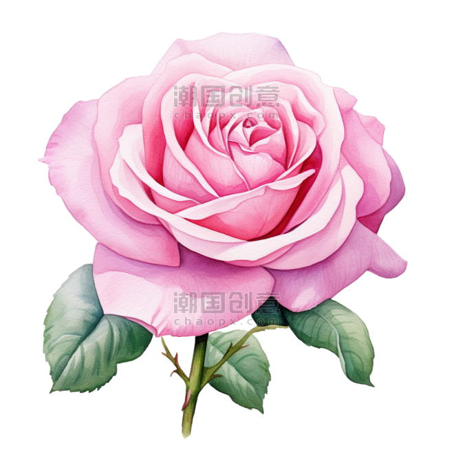 创意粉色水彩玫瑰花美丽花朵元素免抠图案