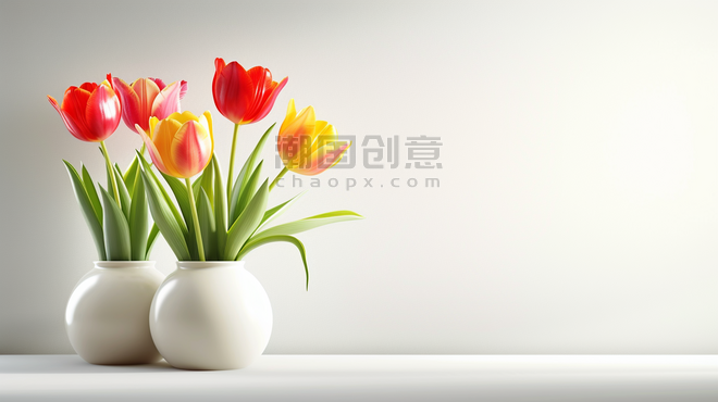 创意简约唯美白色花瓶里春天植物郁金香背景