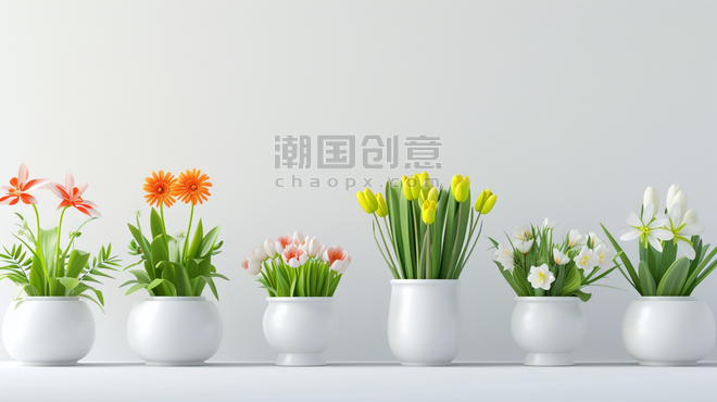 创意简约唯美白色花瓶里春天春季花朵植物郁金香的背景6