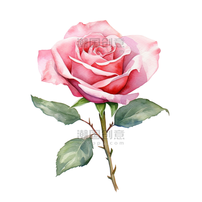 创意ai美丽玫瑰花粉色水彩花朵元素免抠图案