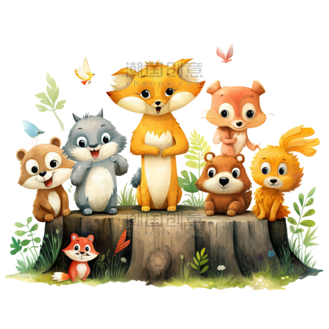 创意艺术小动物绘本可爱童话狐狸松鼠丛林伙伴元素免抠图案
