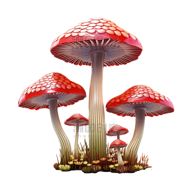 创意ai绘画艳丽蘑菇蔬菜农作物菌菇元素免抠图案