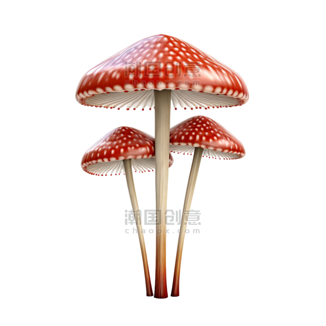 春天创意数字艺术艳丽蘑菇菌菇孢子植物元素免抠图案