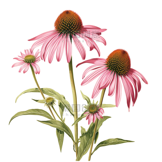 创意绘画春天雏菊植物粉色花朵元素免抠图案