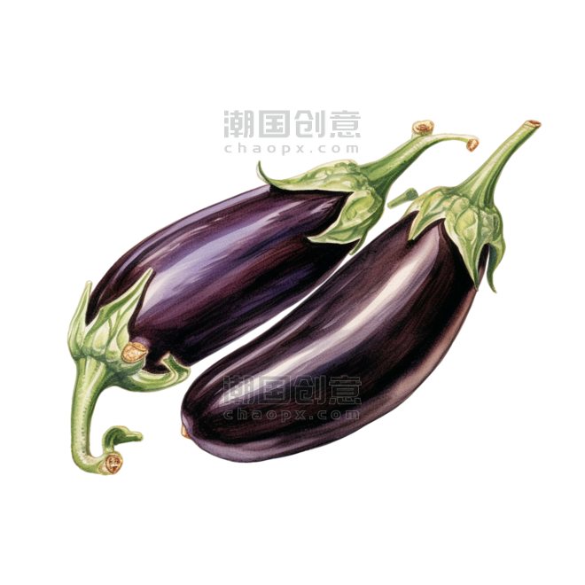 创意写实蔬菜农作物紫色茄子元素免抠图案