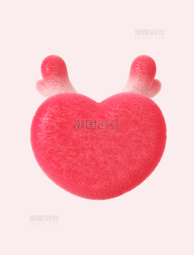 情人节3D立体粉色毛绒龙角爱心