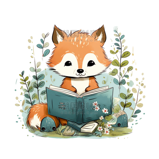 创意合成小动物学习绘本可爱童话元素狐狸免抠图案