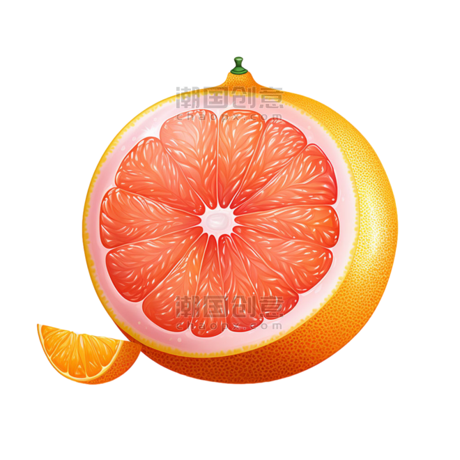 创意绘画果实水果西柚新鲜橙子元素免抠图案