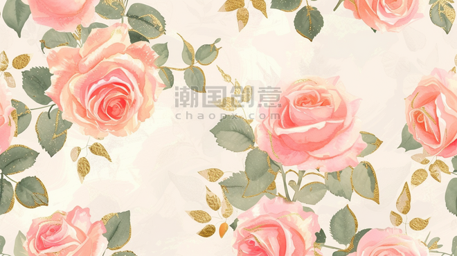 创意春天玫瑰花粉色浪漫盛开的花朵家纺面料底纹花纹插画9