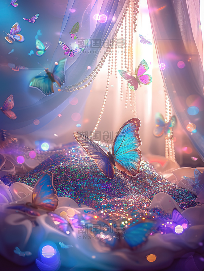创意梦幻般的蝴蝶粉彩闪光素材浪漫壁纸