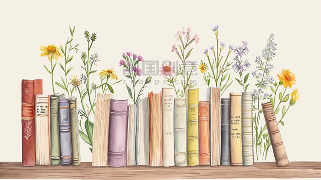 创意简约清新手绘花朵书本的教育培训插画1