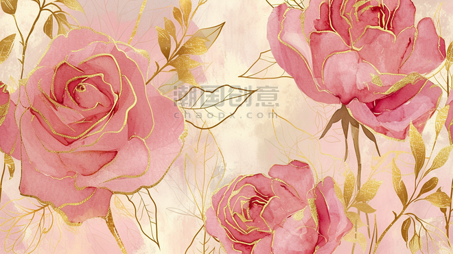 创意粉色浪漫盛开的玫瑰花花朵家纺面料花纹底纹插画3