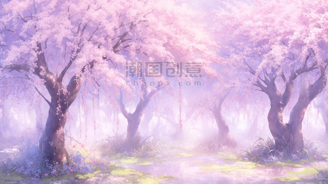 创意森林里紫色藤蔓大树插画6