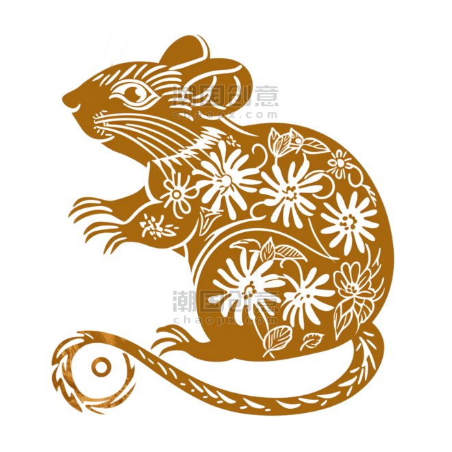 创意金色传统剪纸十二生肖鼠素材金箔动物
