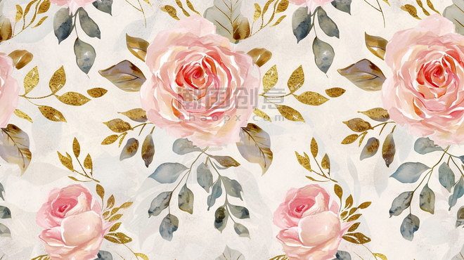 创意粉色玫瑰花浪漫盛开的花朵插画家纺面料花纹底纹12