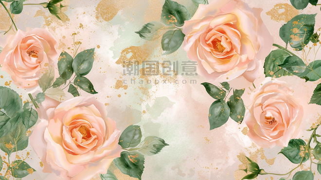 创意家纺面料花纹玫瑰花底纹背景春天粉色浪漫盛开的花朵插画15