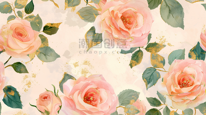 春天玫瑰花家纺面料花纹底纹背景创意粉色浪漫盛开的花朵插画10
