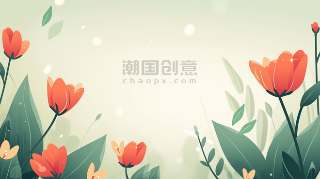 简约清新阳光树枝花朵的春天植物背景插画17