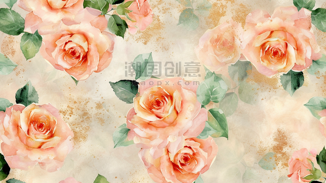 创意粉色浪漫盛开的花朵玫瑰花家纺面料花纹底纹背景插画1