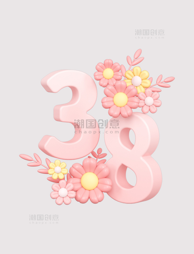 38艺术字体粉红色鲜花数字