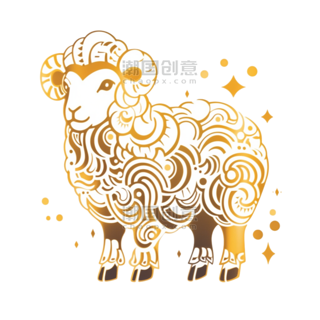 创意金色剪纸风动物十二生肖金箔素材羊