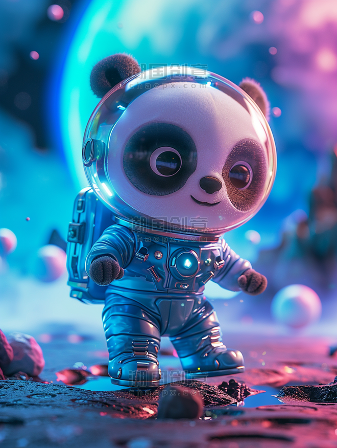 创意身穿宇航服小熊猫科幻科技航天探索太空插画9