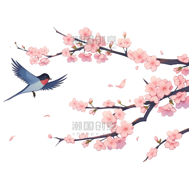 创意春天燕子动物小清新桃花装饰素材