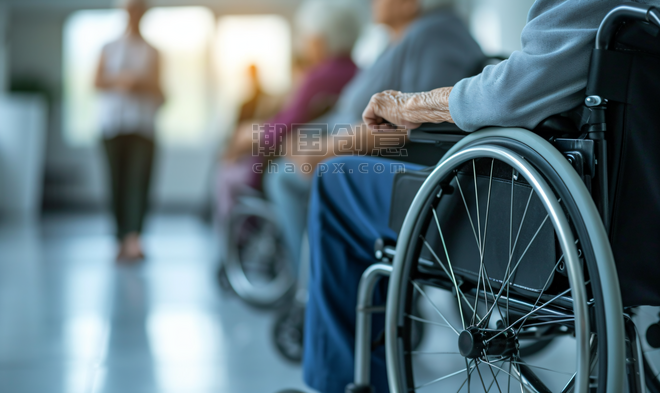 创意坐在轮椅上的老人胸闷医疗健康疾病