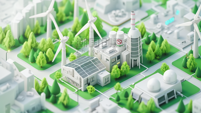 创意25D绿色化工厂立体模型的环保新能源插画7