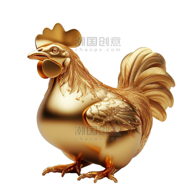 创意中国传统文化十二生肖鸡金色立体金牛免抠