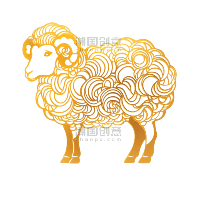 金色剪纸风动物创意金箔材质生肖素材羊