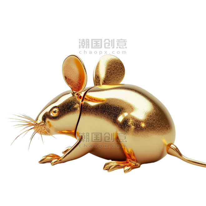 创意中国传统文化十二生肖鼠素材金色立体老鼠