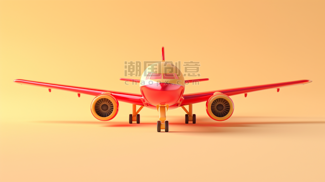 创意红黄色儿童玩具飞机交通工具的插画18