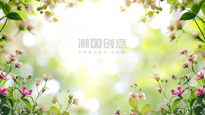 创意五颜六色花艺春天植物花朵樱花边框造型背景10
