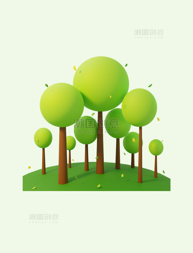 植树节树木装饰图案绿色植物立体免抠图片