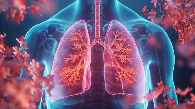 创意医疗健康疾病肺部呼吸疾病人体胸腔透视图