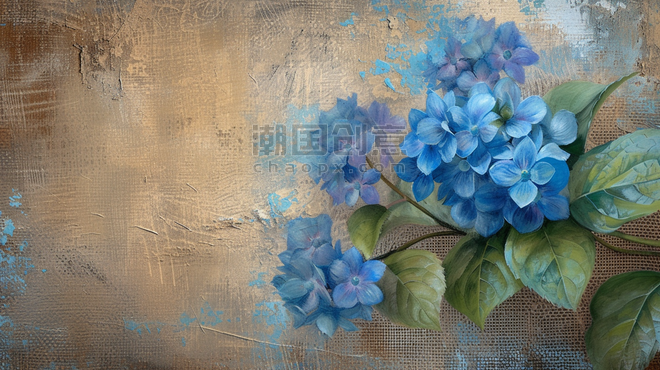 创意手绘蓝色花束插画绣球花植物复古24