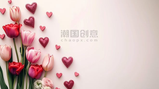 情人节玫瑰创意唯美简约爱心花瓣摆放造型的背景7
