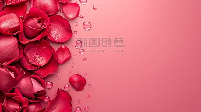 创意情人节玫瑰唯美浪漫红色爱心花瓣的背景图1