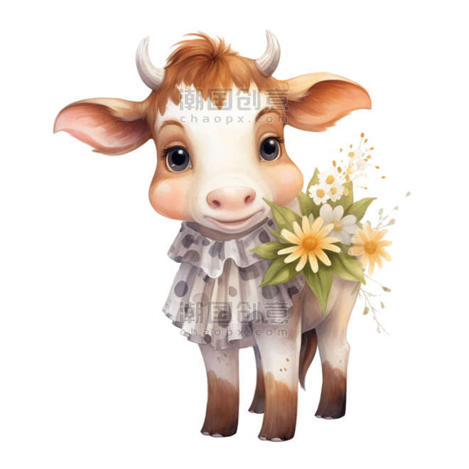 创意图形可爱小牛水彩可爱动物元素免抠图案