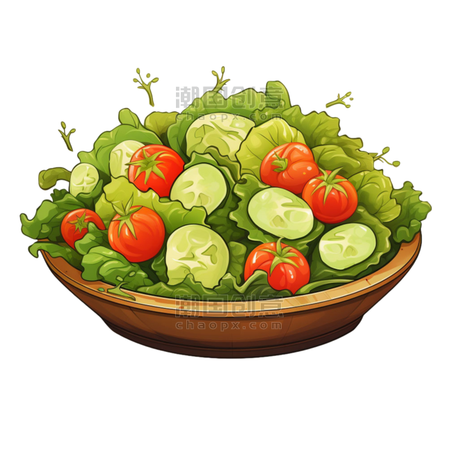 创意几何蔬菜沙拉元素立体免抠图案
