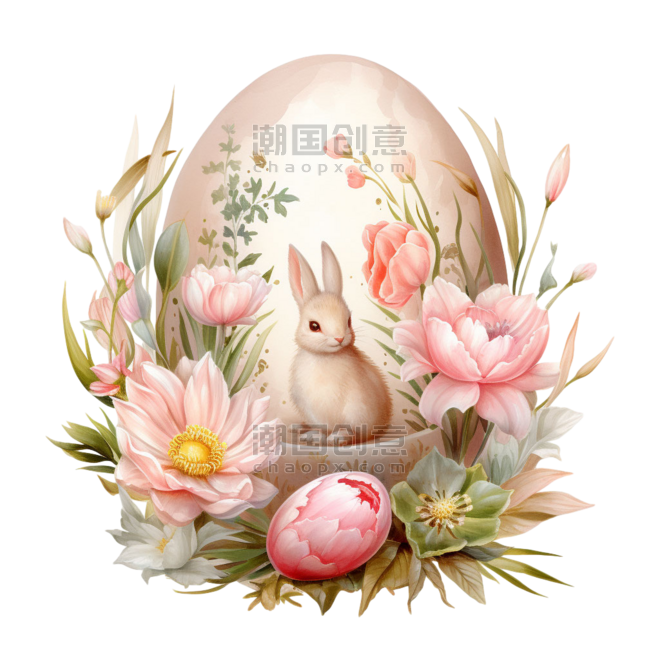 创意复活节水彩纹理可爱兔子元素免抠图案