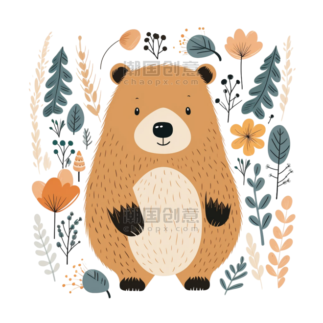 创意矢量可爱小熊动物水彩元素免抠图案