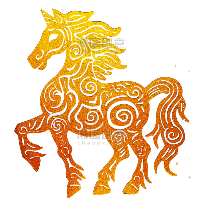 创意金色动物剪纸中国传统文化十二生肖马免抠元素