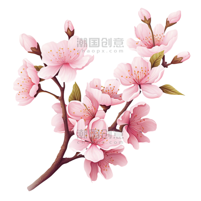 创意春天植物花朵樱花美丽梅花元素免抠图案