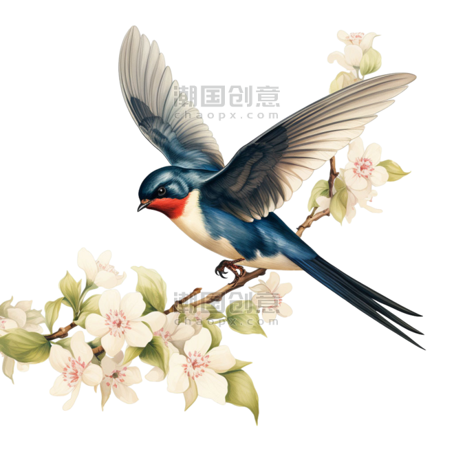 创意图形花朵小鸟春天喜鹊燕子元素免抠图案