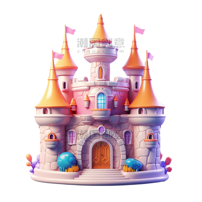 创意创意梦幻城堡元素立体免抠图案