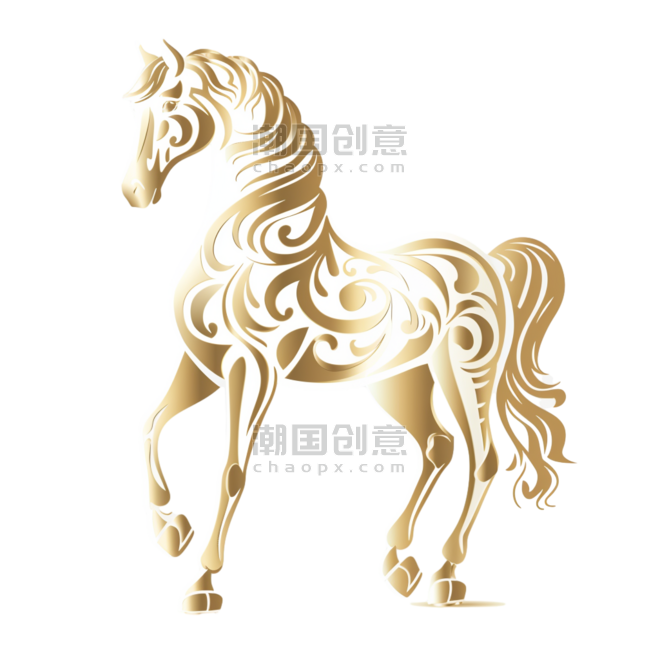 创意金色动物剪纸中国传统文化十二生肖马设计图