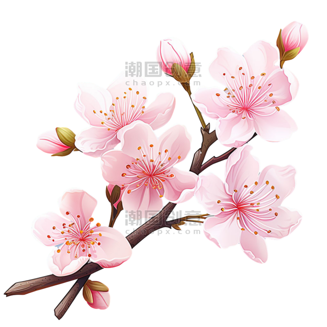 春天植物花朵樱花创意真实美丽梅花元素免抠图案