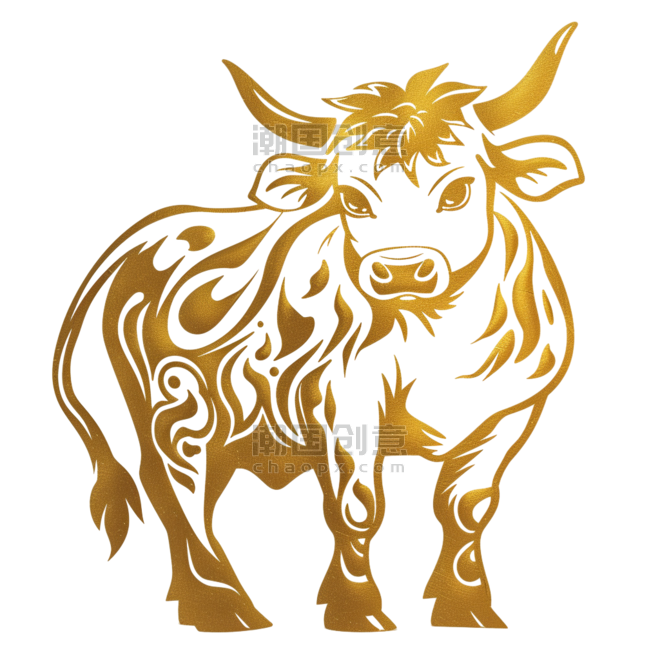 创意十二生肖金箔材质牛金色动物剪纸免抠图片